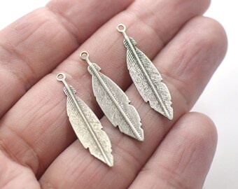 0.5 x 8 x 31 mm , Antique Silver Leaf Findings - 1 Hole