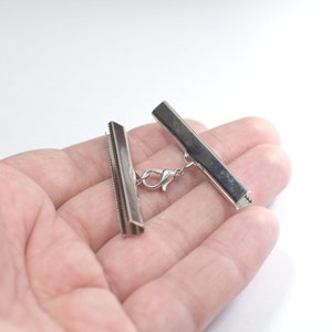 Silver Tone  45 mm Ribbon Crimps End Finished Connectors , Crimp End with Lobster