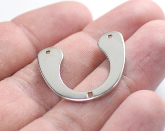 0.8 x 24 x 26 mm,  Silver Tone  U Shape Charms -  3 Hole