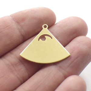 Raw Brass Fan Charms - 0.8 x 23 x 26 mm