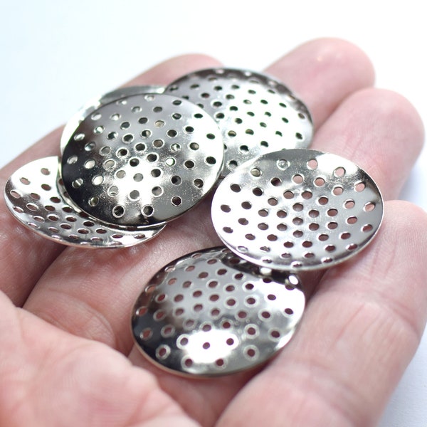 0.5 x 25  mm , Silver Tone Round Cambered Disc Findings - Multi Hole