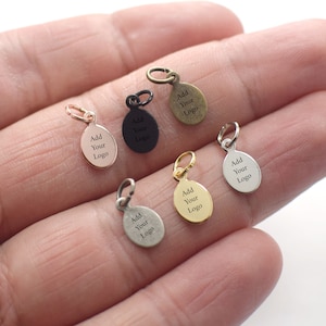 Custom Jewelry Logo Charms -Personalized Logo Charms -Jewelry Tag Charms - 0.5 x 6.5 x 11 mm Oval Jewelry Logo Charms-Jewelry Label Findings