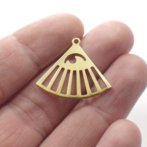 Raw Brass Fan Charms - 0.8 x 23 x 26 mm