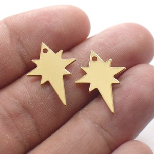 0.8 x 15 x 20 mm, 24K Brillante Oro Plateado North Star Charms, Gold Pole Star Hallazgos