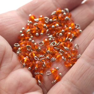 4 mm , Rhodium Plated  Orange  Curled With Nails Link Crystal Beads  - Hole 2 mm -  NF0535