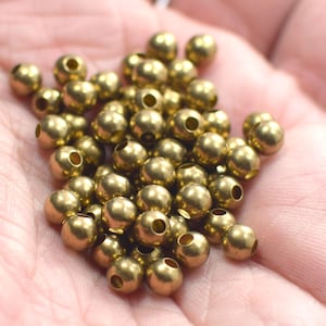 5 mm ,  Raw Brass Round Ball Beads - Hole 2.2 mm