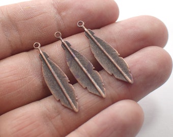 0.5 x 8 x 31 mm , Antique Copper Leaf Findings - 1 Hole