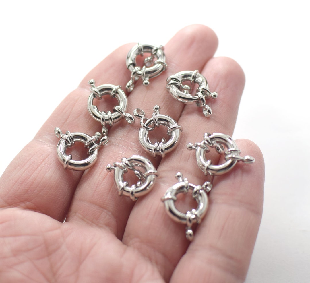 13 Mm , Silver Tone Color Round Spring Clasps , Spring Round Necklace ...