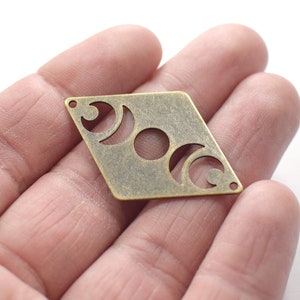 0.8 x 26 x 40 mm , Antique Brass Rhombus Phases of Moon Charms - 2 Hole