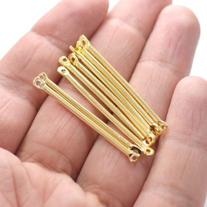2 x 40 mm , 24K Shiny Gold Plated Solid Round Rod Findings  - 2 Hole - NF0559