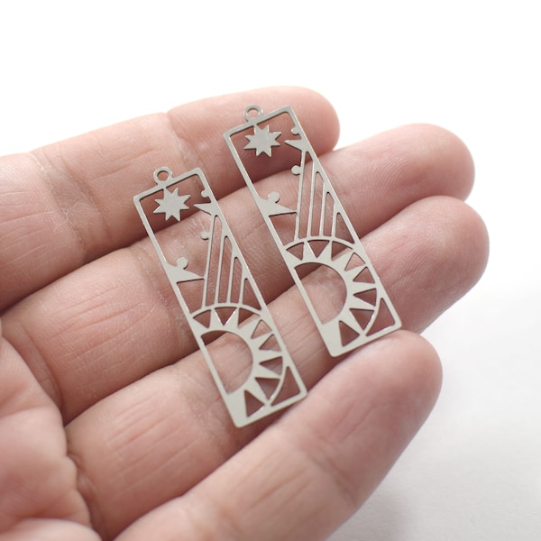 0.6 x 11 x 41 mm , Laser Cut  Stainless Stell Rectangle  Earring Charms, Stainless Steel Rectangle  Findings - L8