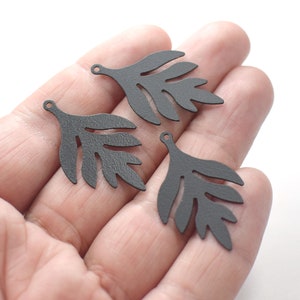 Black  Leaf Shape Charms -   1 Hole Findings ,  0.5 x 22 x 36 mm