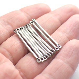 2 x 35 mm , Antique Silver  Solid Round Rod Findings  - 2 Hole
