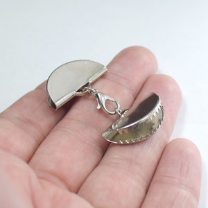 Silver Tone  25 mm D Shape Ribbon Crimps End Finished Connectors , Crimp End with Lobster