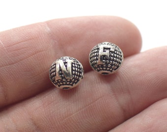 8 x 9 mm, Antique Silver Bracelet Letter Round Beads - 2 mm Hole