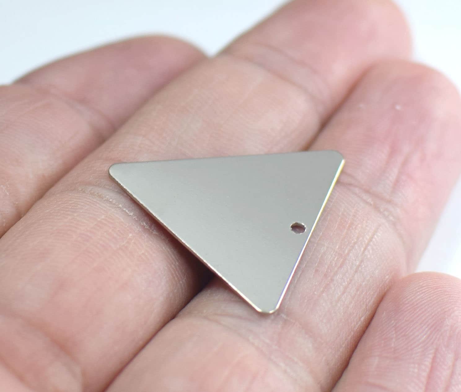 0.5 x 25 x 25 mm ,  Silver  Triangle  Shape Charms -  1 Hole