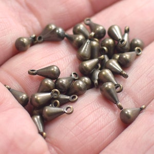 4 x 8 mm , Antique Brass  Solid Drop Charms - 1 Hole
