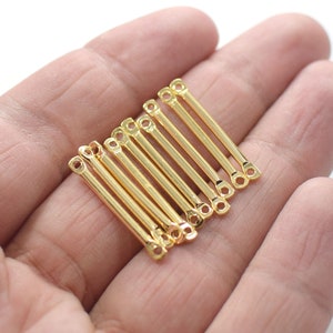 2 x 25 mm , 24K Shiny Gold Plated Solid Round Rod Findings  - 2 Hole - NF0556