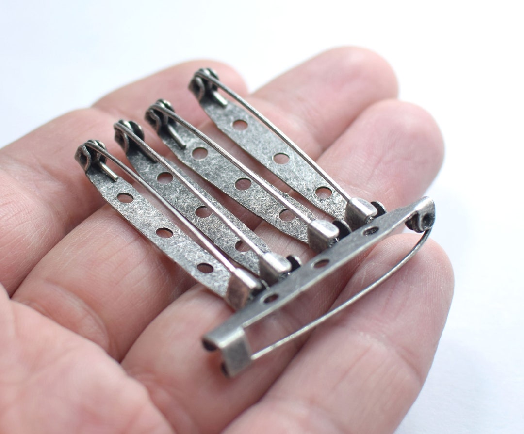 Lot De 10 Supports à Broche (Pin Back) Ronds 40mm Argentés à Coller - Neuf