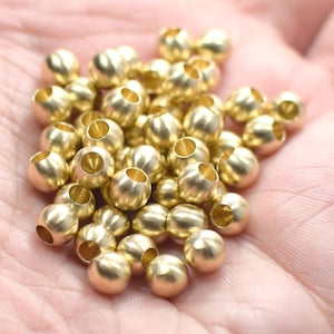6 mm  , Raw Brass Round One Side is Closed Solid Ball Beads - Hole  3.5 mm