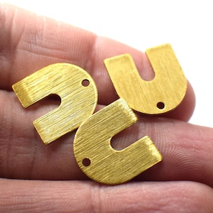 Raw Brass Textured U Shape Findings  1 Hole  -  0.8 x 15 x 15 mm