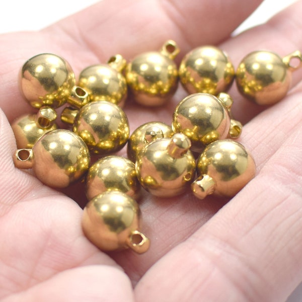 10 x 13 mm , Raw Brass Industrıal Solid Ball Bead With Handle - Hole 2.3 mm