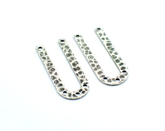 Antique Silver Hammered U Shape  Charms -   5 Hole U Findings ,  0.8 x 13 x 30 mm