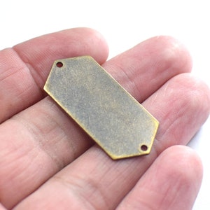 0.8 x 16 x 36  mm , Antique Brass  Hexagon  Shape Charms - 2 Hole