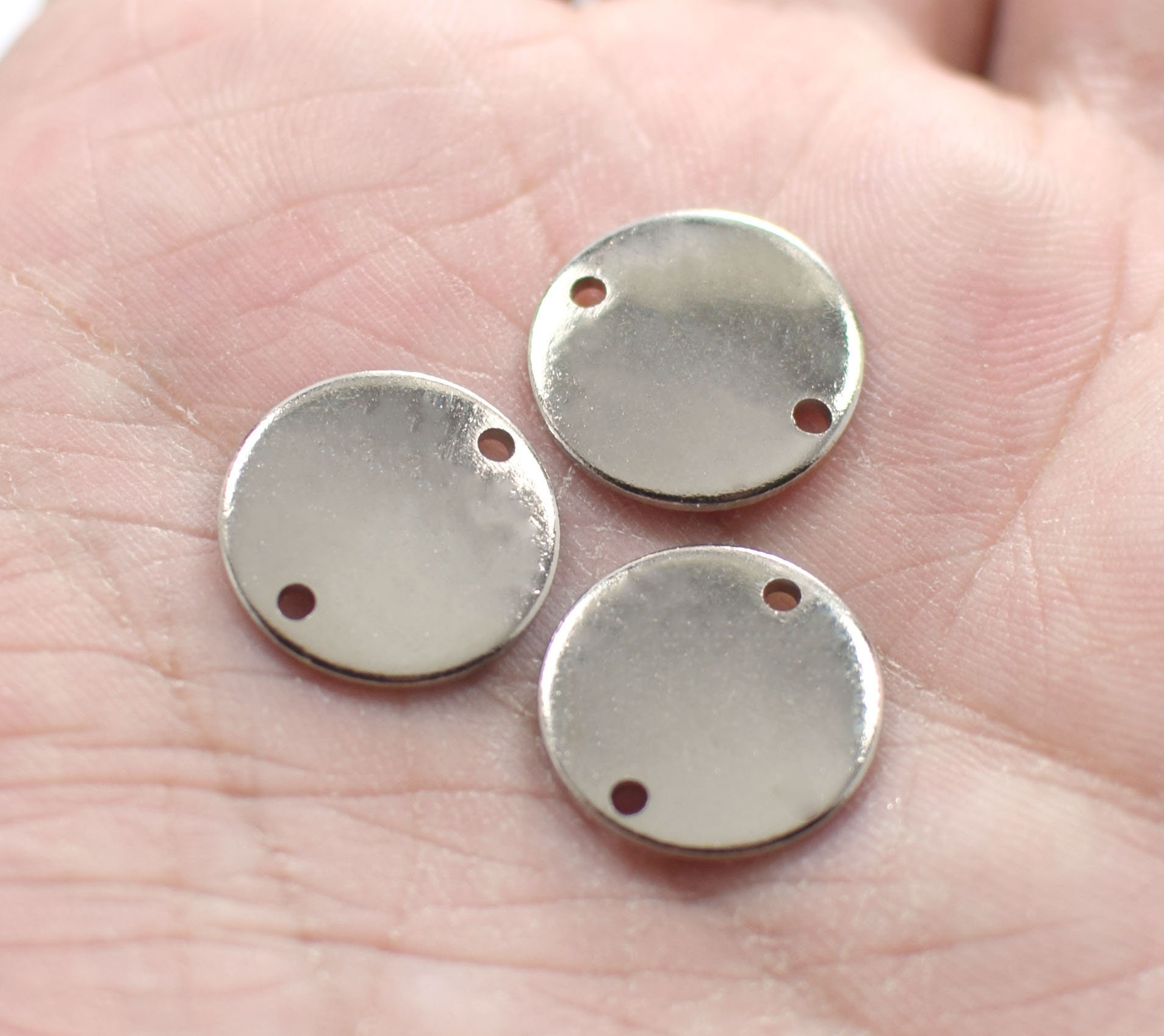 1 x 14 mm , Silver Color  Stamping Disc - Round  2 Hole  Findings