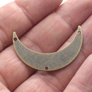 0.8 x 9 x 35 mm ,  Antique Brass  Crescent Shape  Charms - 3 Hole