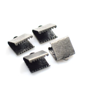 Antique Silver  Ribbon Crimps -  Ribbon Crimp  -  10 x 11 mm