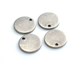 Antique Silver  Round Stamping Disc - Round  1 Hole   Findings ,  1.5  x 14 mm