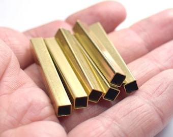 5 x 5 x 40 mm , Raw Brass Square Tube Findings - 4.7 mm Hole Square
