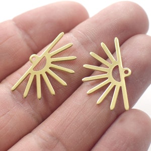 0.7 x 15.5 x 25  mm , Half Sun Shape Raw Brass Charms   - 1 Hole