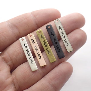 Custom Logo Rectangle Label Tag - Personalized Logo Charms -Jewelry Tag Charms - 0.8 x 5 x 30 mm - Rectangular Label Findings - 1 Hole