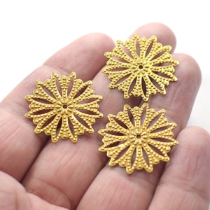 0.5 x 25 mm , Raw Brass Round Flower Charms