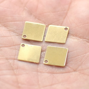 0.5 x 9 x 9 mm , Raw Brass Square  Shape Blanks  - 1 Hole