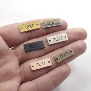 Custom Logo Rectangle Label Tag - Personalized Logo Charms -Jewelry Tag Charms - 0.8 x 8 x 20 mm - Custom Clothing Metal Tag - 2 Hole