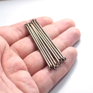2 x 60 mm, descobertas de haste redonda sólida de cobre antigo - 2 furos