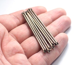 2 x 60 mm , Antique Copper  Solid Round Rod Findings  - 2 Hole