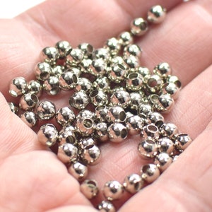 4 mm ,  Silver Tone  Round  Ball Beads - Hole 2 mm
