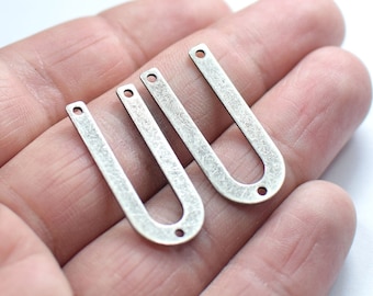 0.8 x 13 x 30 mm,  Antique Silver Tone  U Shape Charms - 3  Hole