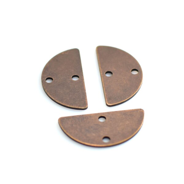 Antique Copper  Semi Circle Shape  2 Hole -  0.8 x 10 x 20 mm Semi Circle