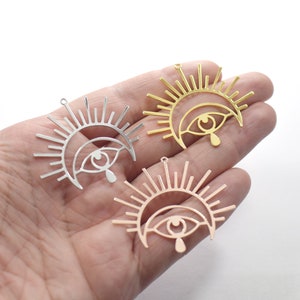 0.6 x 40 x 50 mm , Laser Cut Sun Crescent Teardrop Charms, Earring Findings - L25