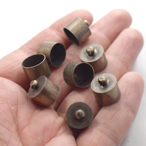 13 x 13 mm , Antique Brass Handle Round Cord End Caps - Hole 12.1 mm