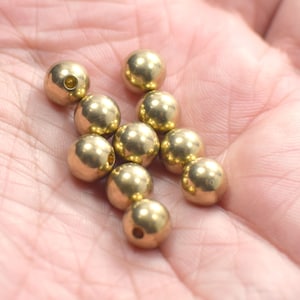 8 mm  , Raw Brass Round One Side is Closed Solid Ball Beads - Hole  2 mm