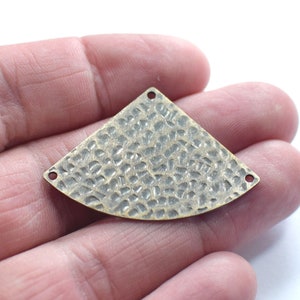 Antique Brass  Hammered Fan Charms - 3 Hole Fan Findings  - 0.8 x 27 x 40 mm