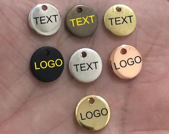Custom Jewelry Logo Charms -Personalized Round Logo Charms -Jewelry Tag Charms - 1.5 x 10 mm - Jewelry Label Findings