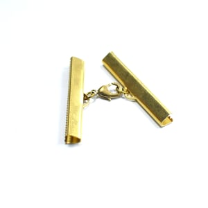 Raw Brass  40  mm Ribbon Crimps End Finished Connectors , Crimp End with Lobster