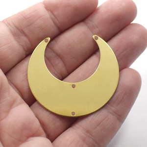 Raw Brass Crescent Shape Charms -  4 Hole Crescent  Findings ,  0.8 x 39 x 42 mm